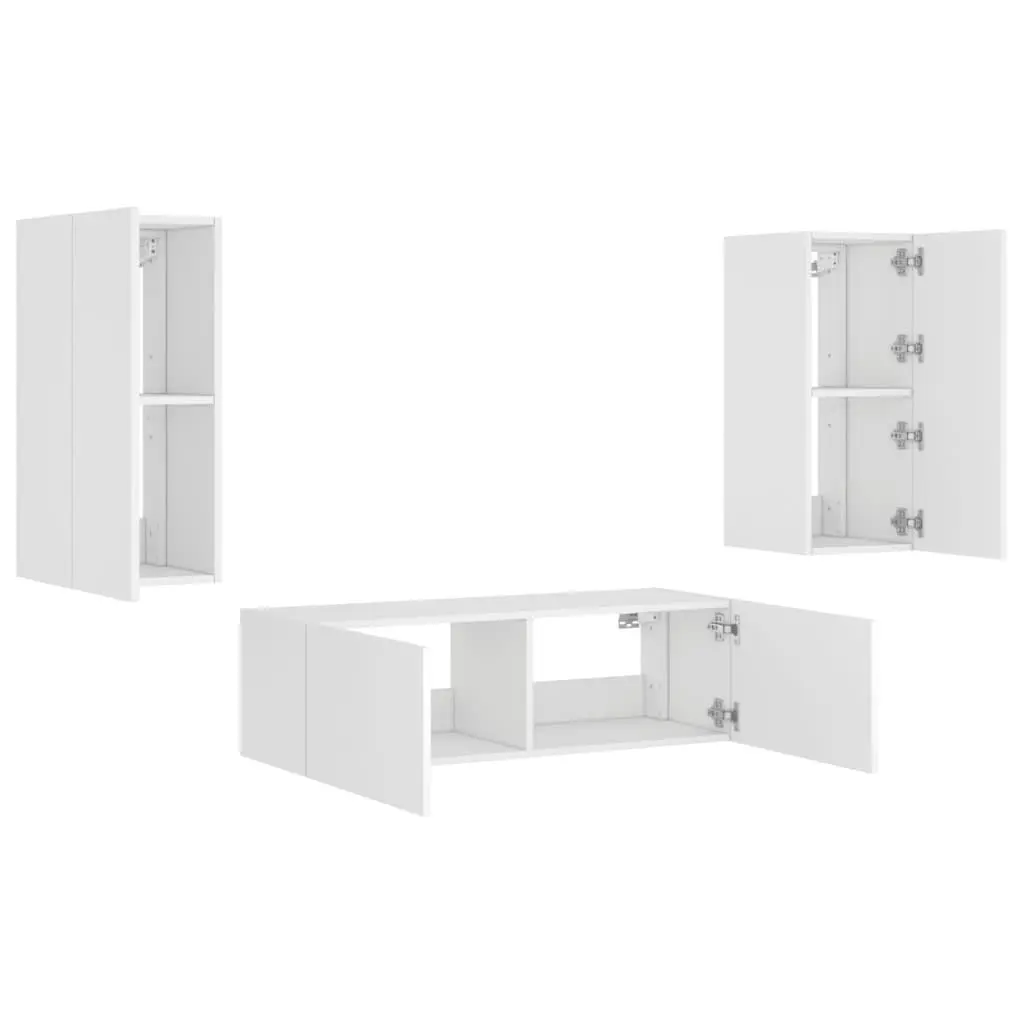 TV Wall Cabinets 3 Piece Floating Storage Units White with RGB LED Lights