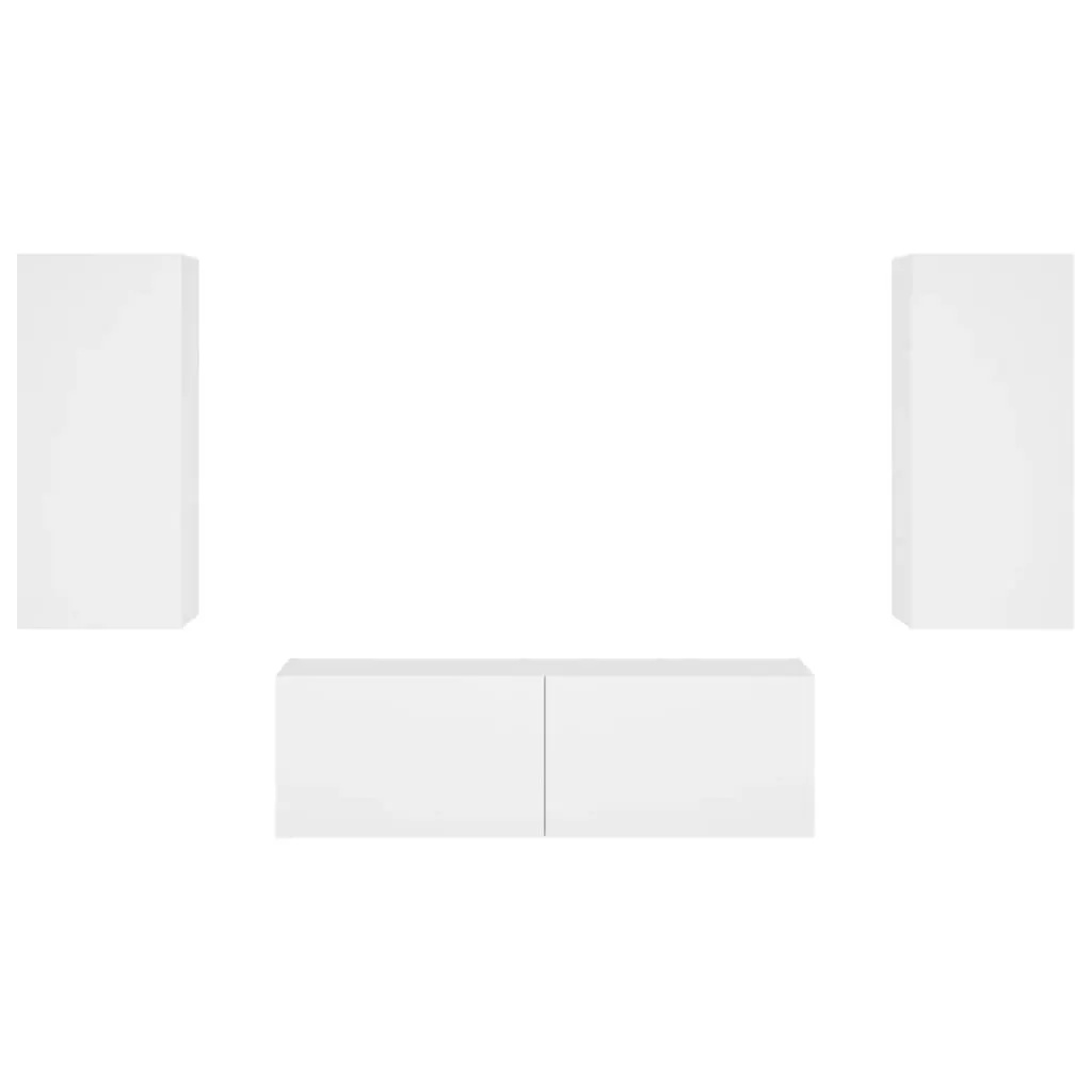 TV Wall Cabinets 3 Piece Floating Storage Units White with RGB LED Lights