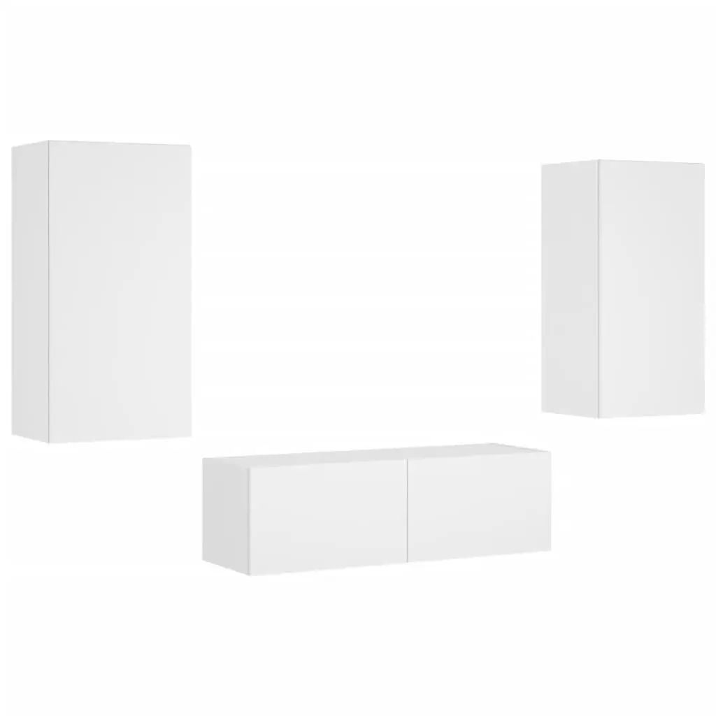 3 Piece White TV Wall Cabinets RGB LED Lights Floating Storage Units