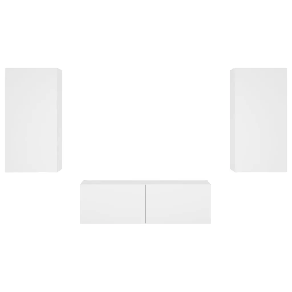 3 Piece White TV Wall Cabinets RGB LED Lights Floating Storage Units