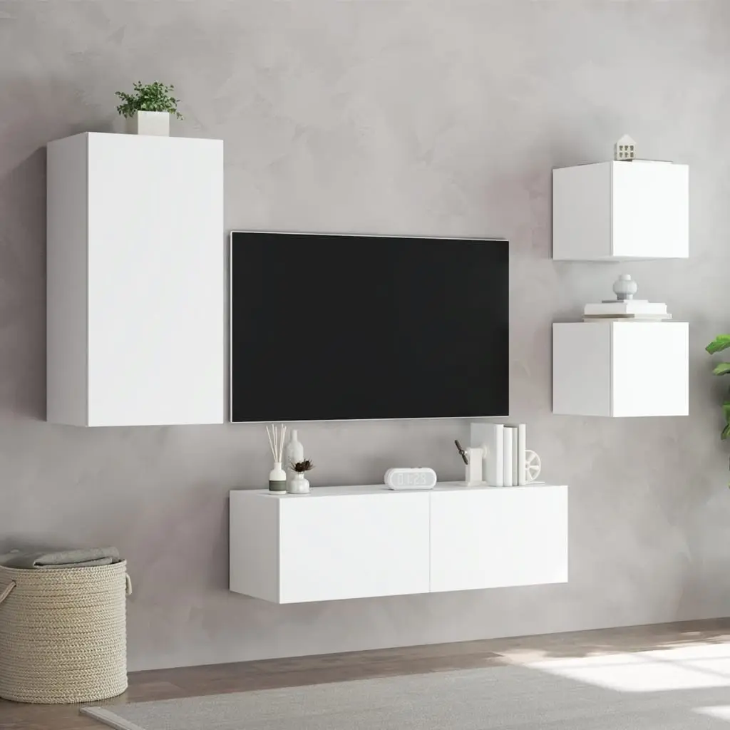 Floating TV Cabinets with LED Lights in White