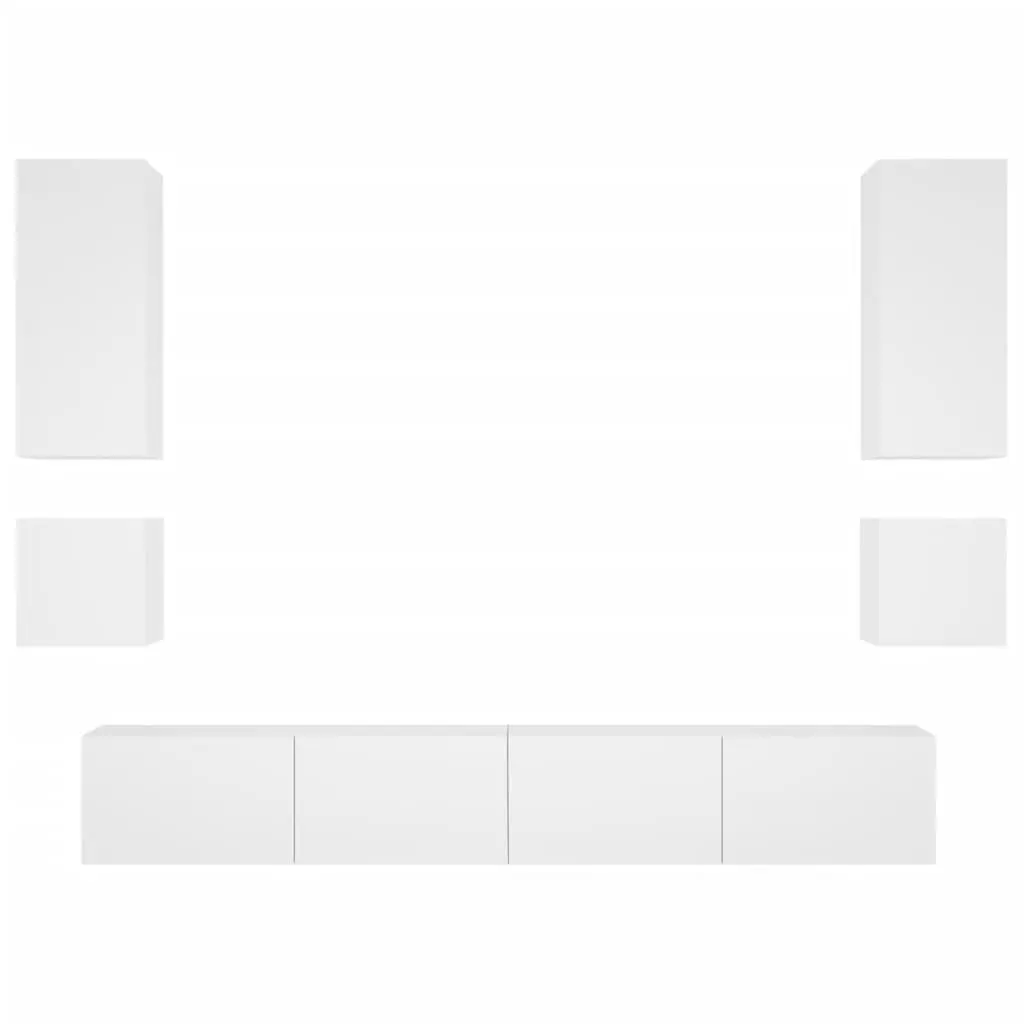 6 Piece White TV Wall Cabinets RGB LED Lights Floating Storage Units