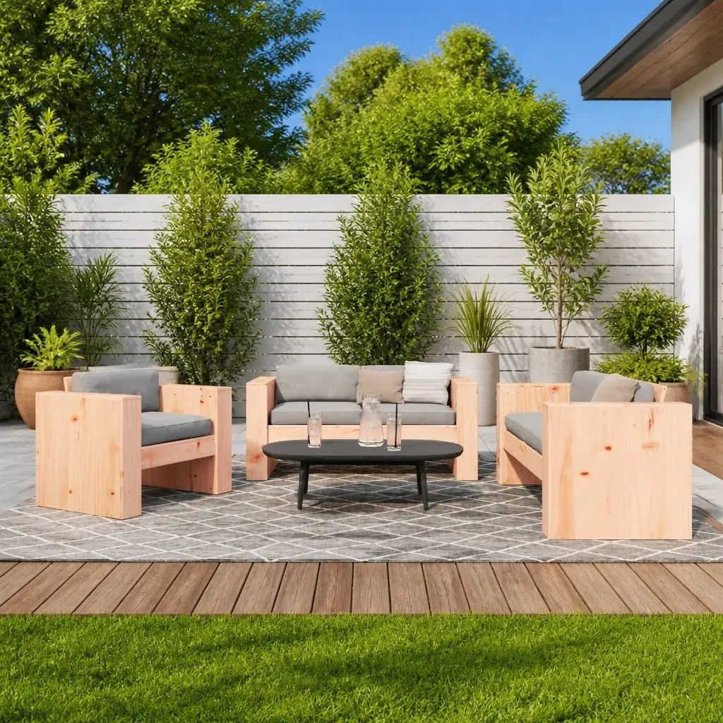 2 Piece Garden Lounge Set Outdoor Patio Furniture Solid Wood Armrest Backrest