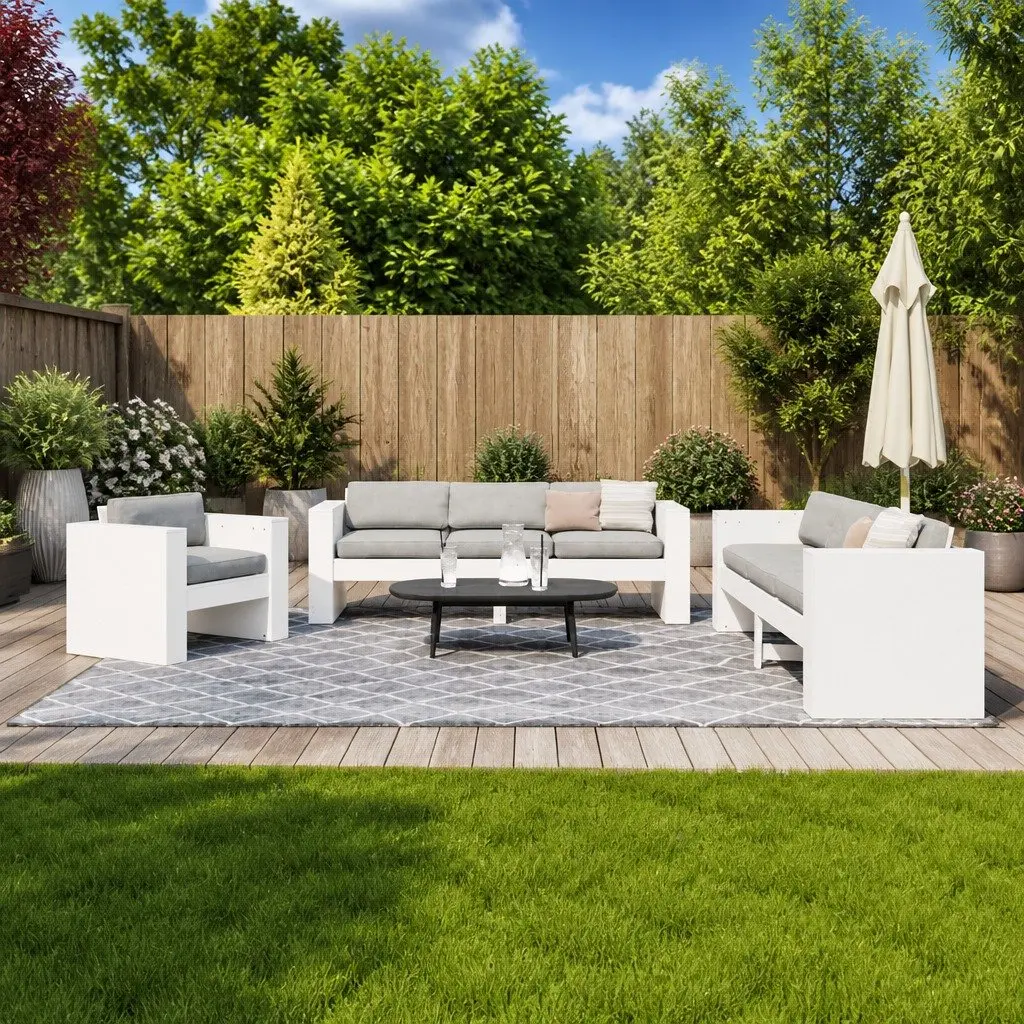 2 Piece Garden Lounge Set White Solid Pine Wood Outdoor Patio Furniture