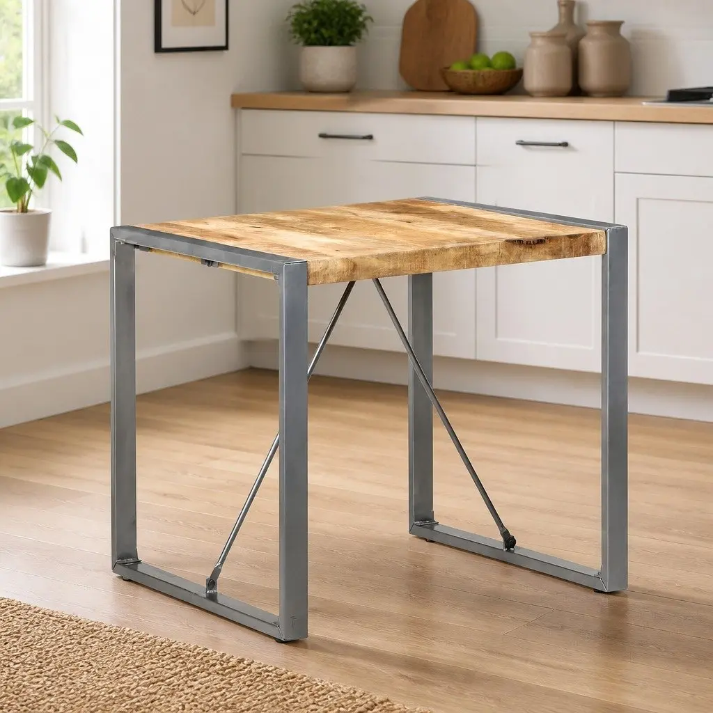 Dining Table Industrial Style 80x80x75 cm Rough Mango Wood Brown