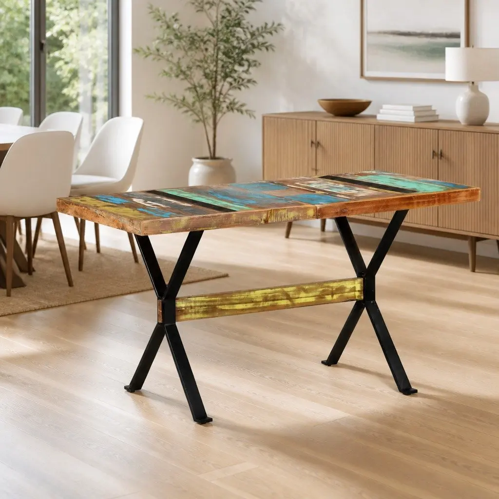 Dining Table Industrial Kitchen 140x70x76 cm Solid Reclaimed Wood Multicolour