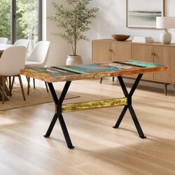 Dining Table 140x70x76 cm Solid Reclaimed Wood Industrial Kitchen Room Furniture