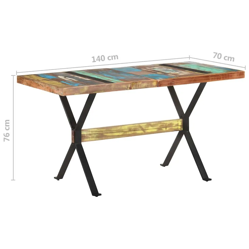 Dining Table Industrial Kitchen 140x70x76 cm Solid Reclaimed Wood Multicolour