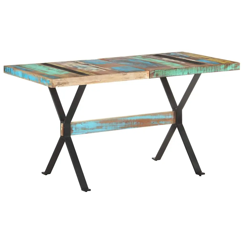 Dining Table Industrial Kitchen 140x70x76 cm Solid Reclaimed Wood Multicolour