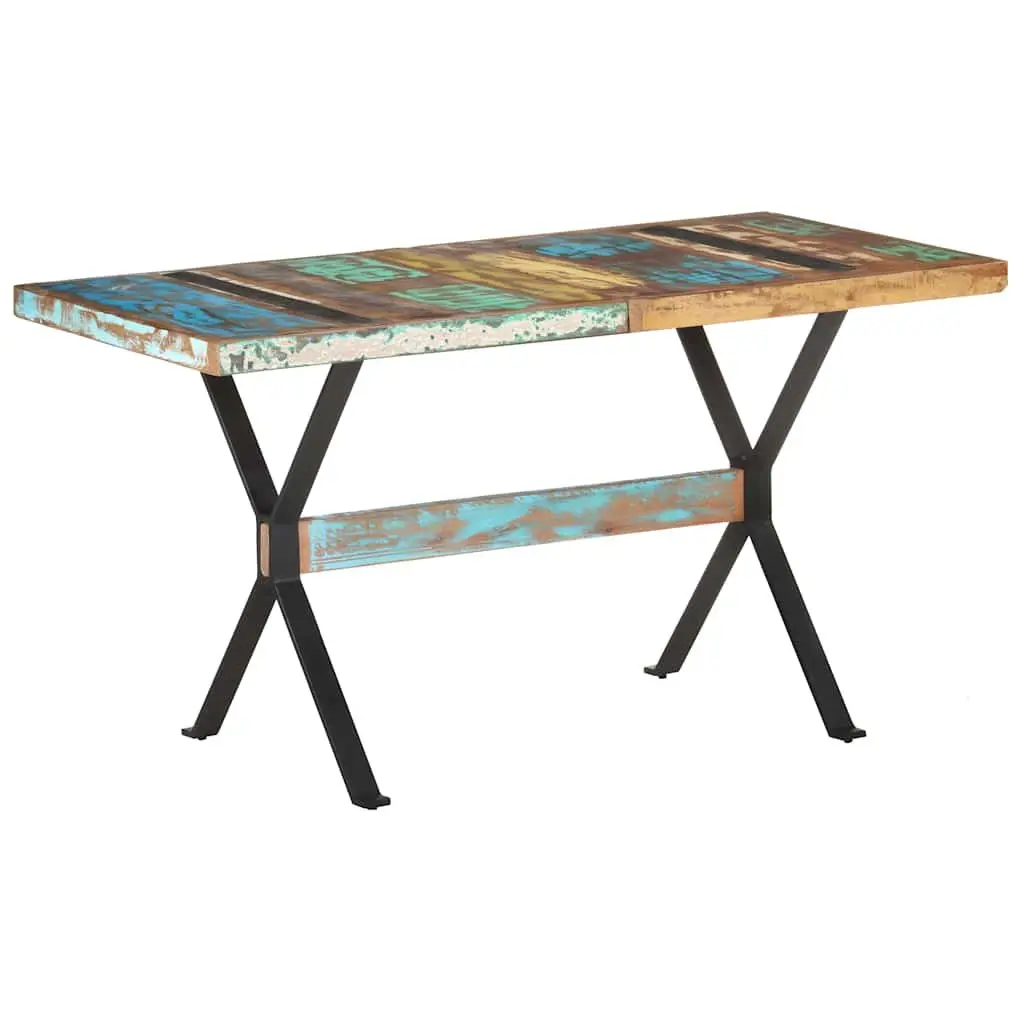 Dining Table Industrial Kitchen 140x70x76 cm Solid Reclaimed Wood Multicolour