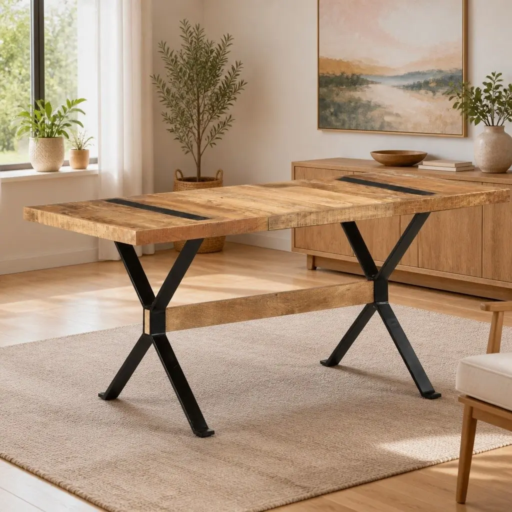 Wooden Dining Table with Industrial Flair