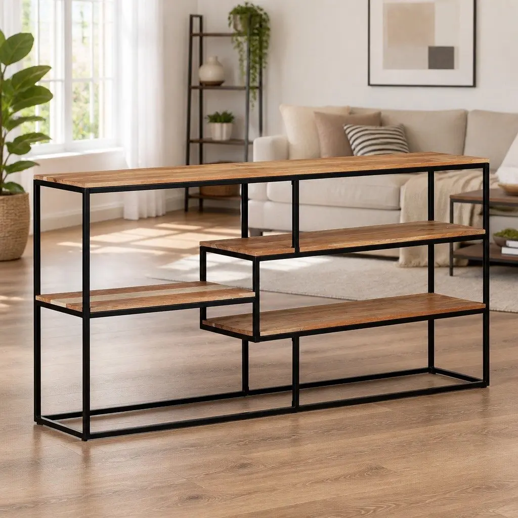 Solid Acacia Wood Sideboard Storage Cabinet 150x30x75 cm Brown Industrial