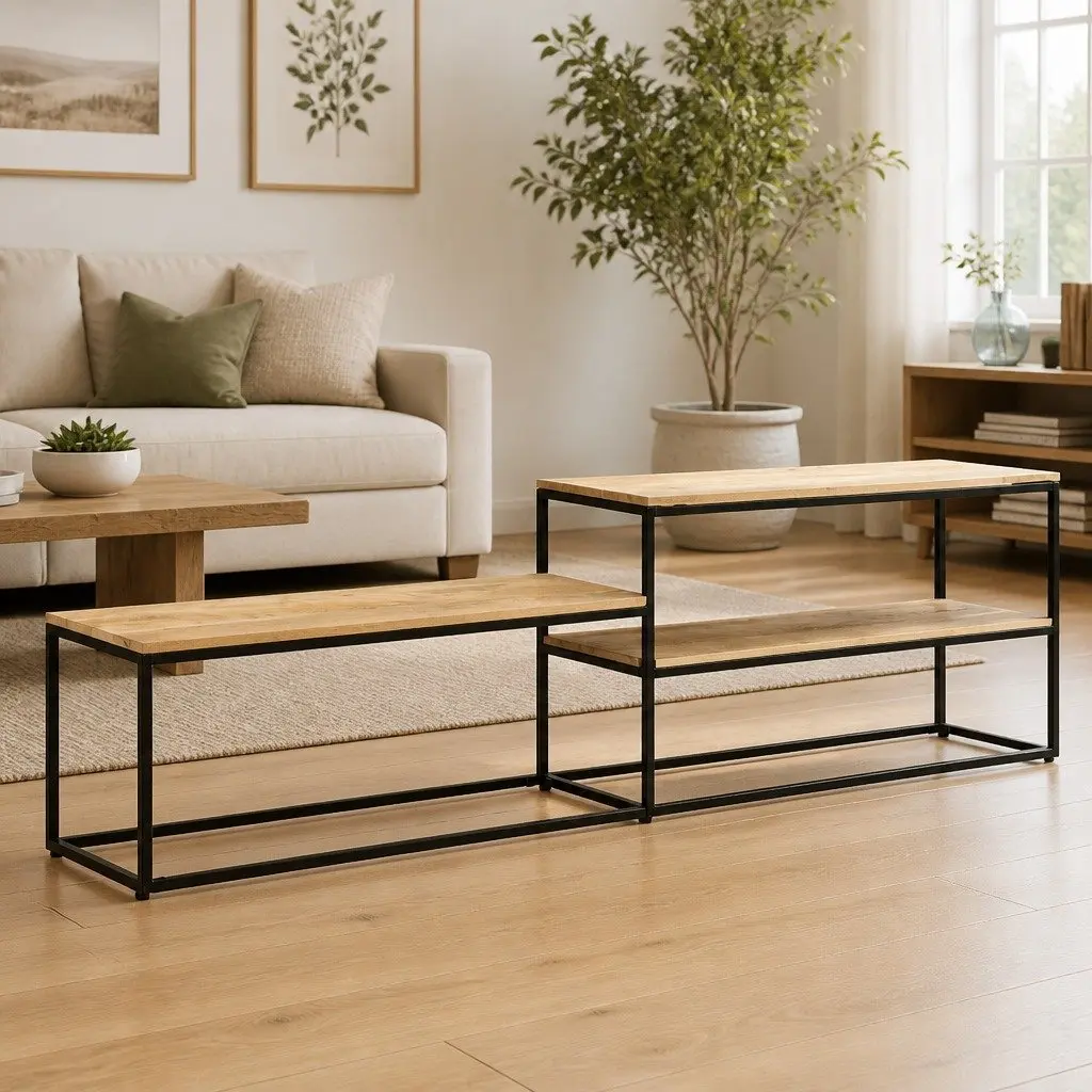 TV Cabinet Industrial Media Unit 180x30x50 cm Rough Mango Wood Brown