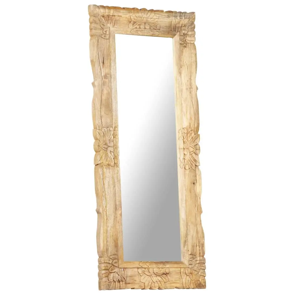 Mango Wood Mirror Hand-Carved 110x50 cm Brown Wall Mounted Home Decor
