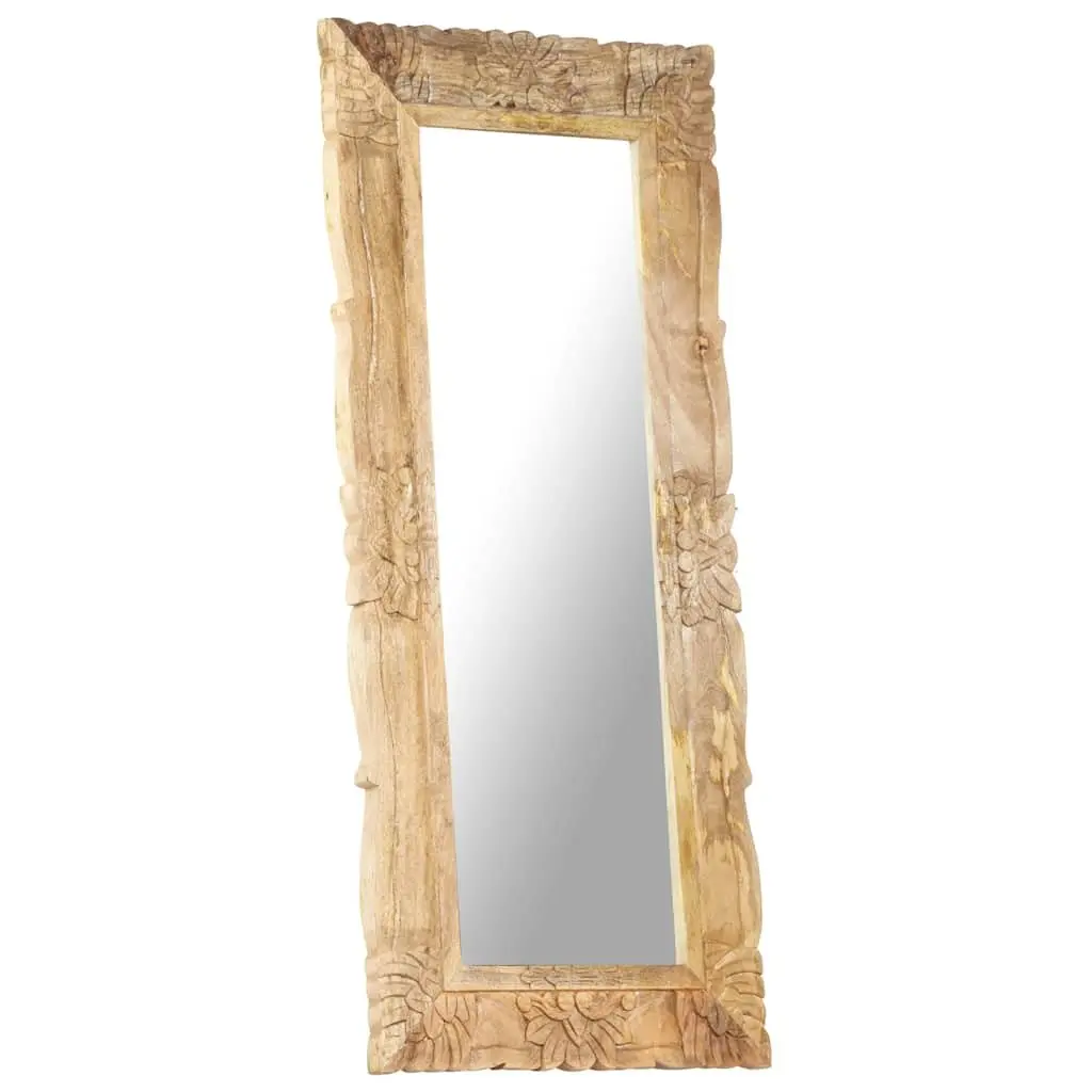 Mango Wood Mirror Hand-Carved 110x50 cm Brown Wall Mounted Home Decor