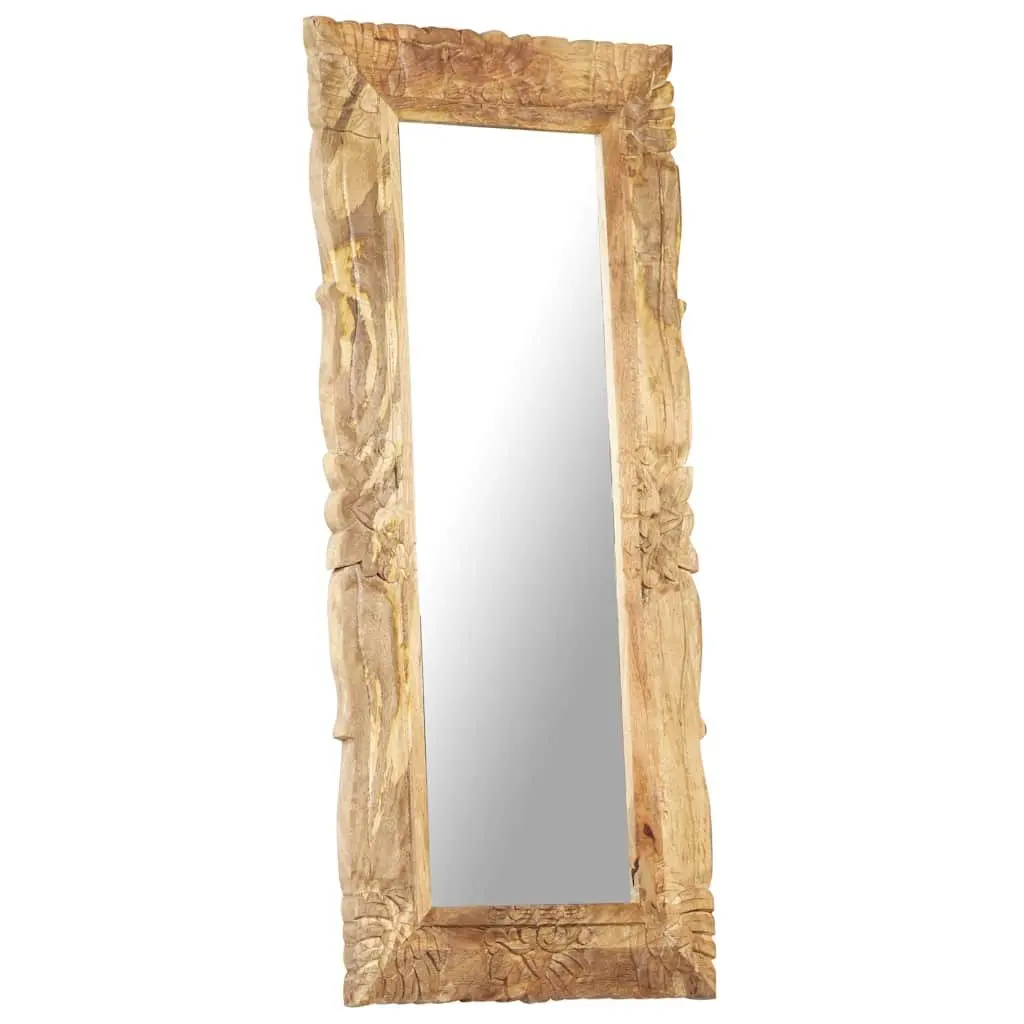 Mango Wood Mirror Hand-Carved 110x50 cm Brown Wall Mounted Home Decor