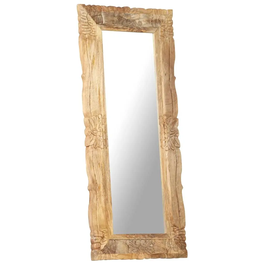 Mango Wood Mirror Hand-Carved 110x50 cm Brown Wall Mounted Home Decor