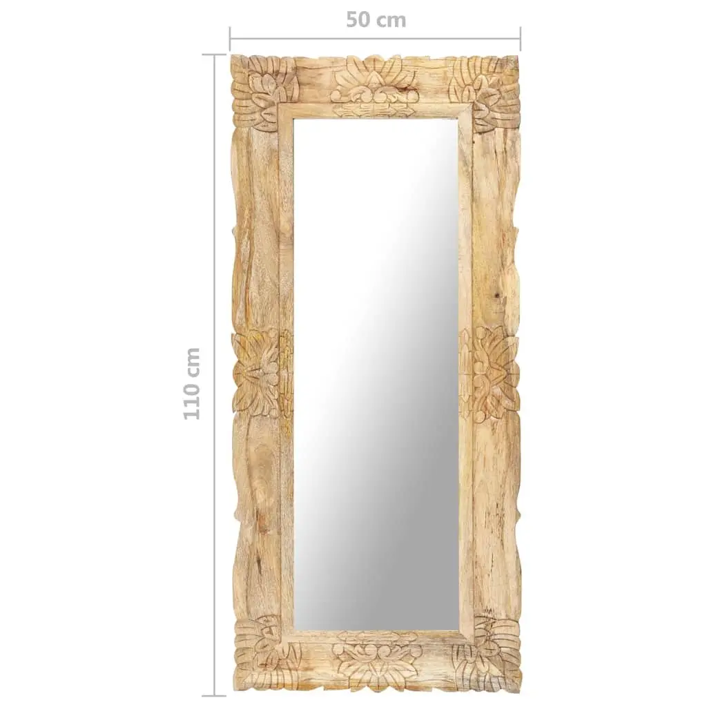Mango Wood Mirror Hand-Carved 110x50 cm Brown Wall Mounted Home Decor