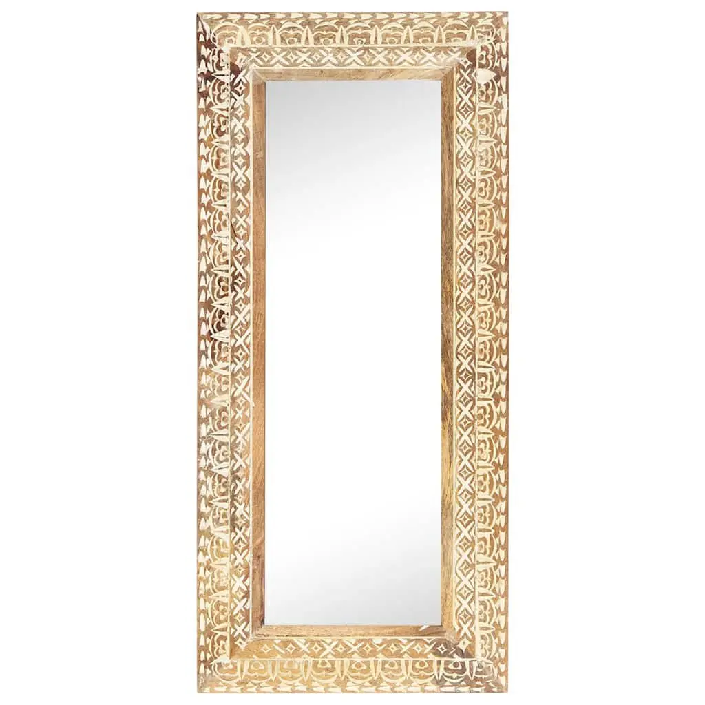 Hand-Carved Wooden Mirror Decorative Wall Decor 110x50cm Brown Solid Wood