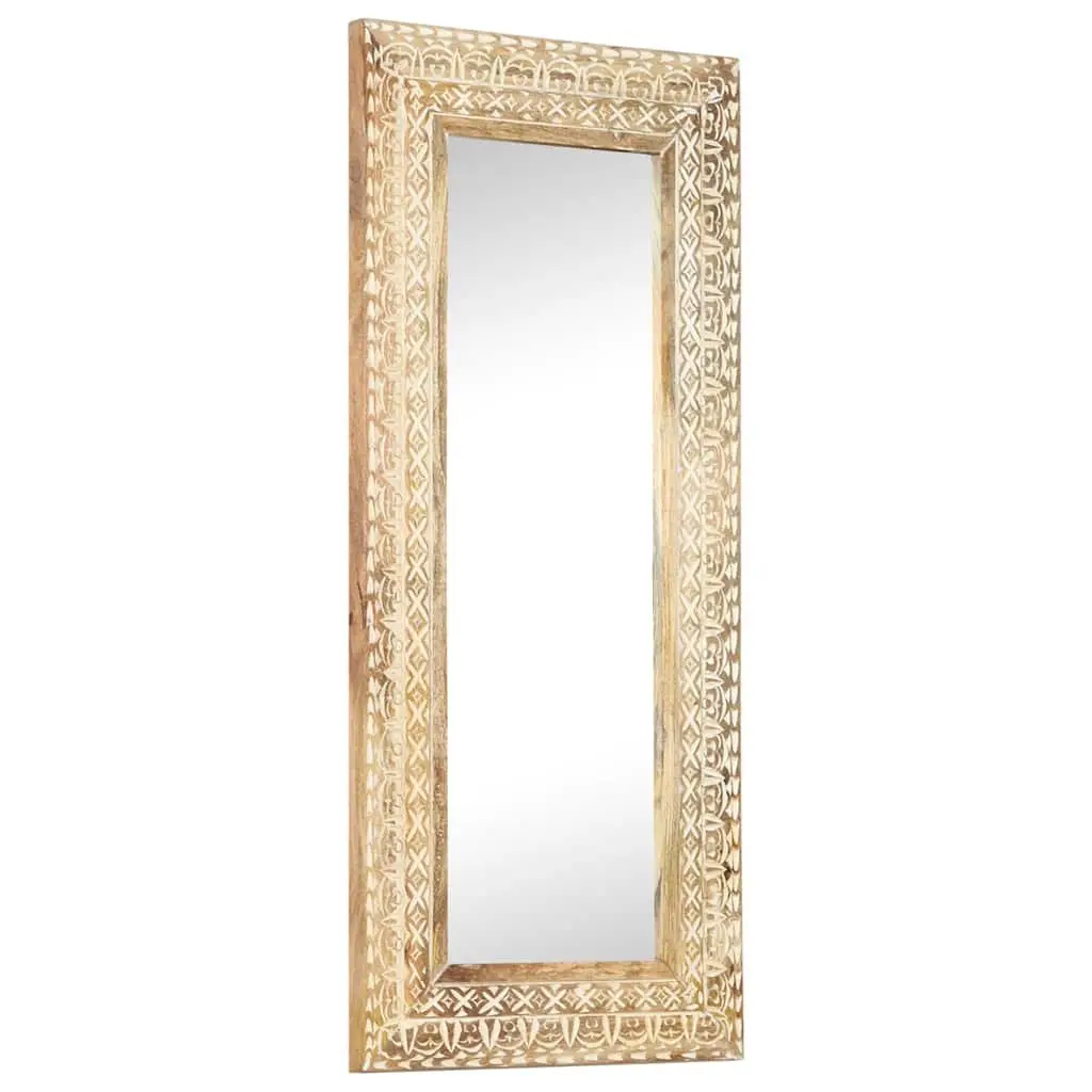 Hand-Carved Wooden Mirror Decorative Wall Decor 110x50cm Brown Solid Wood