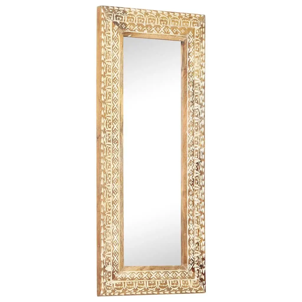 Hand-Carved Wooden Mirror Decorative Wall Decor 110x50cm Brown Solid Wood