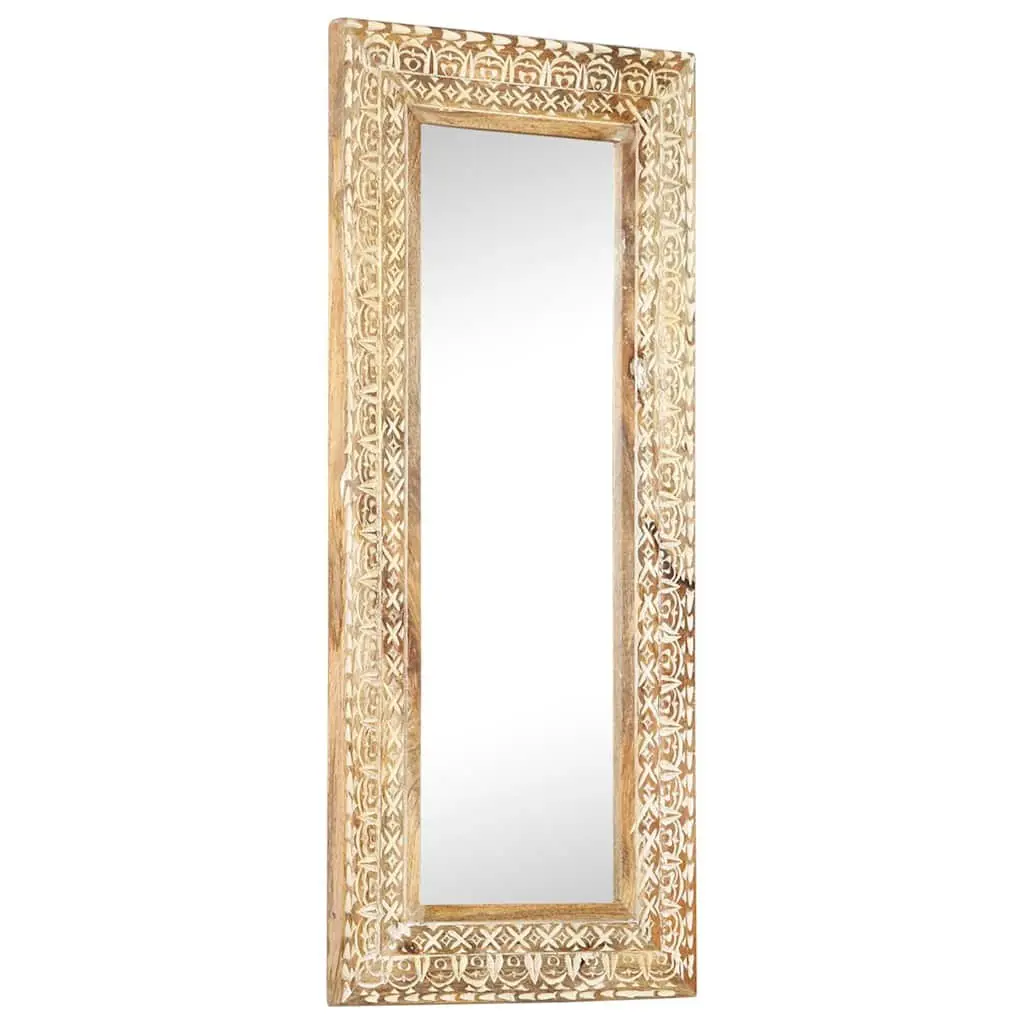 Hand-Carved Wooden Mirror Decorative Wall Decor 110x50cm Brown Solid Wood