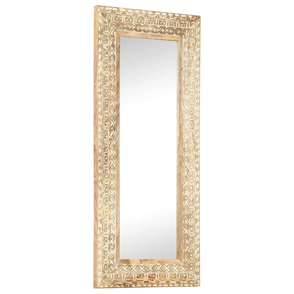 Hand-Carved Wooden Mirror Decorative Wall Decor 110x50cm Brown Solid Wood