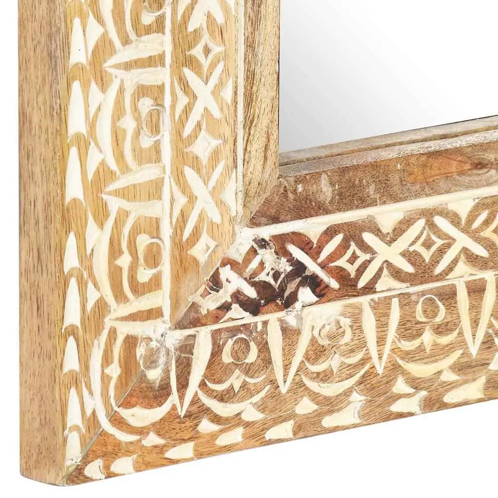 Hand-Carved Wooden Mirror Decorative Wall Decor 110x50cm Brown Solid Wood