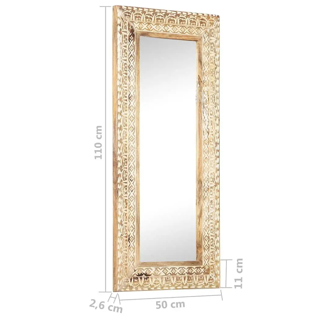 Hand-Carved Wooden Mirror Decorative Wall Decor 110x50cm Brown Solid Wood