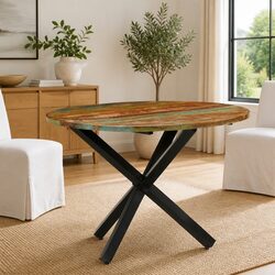 Round Dining Table 100x100x75cm Reclaimed Wood Kitchen Furniture Brown