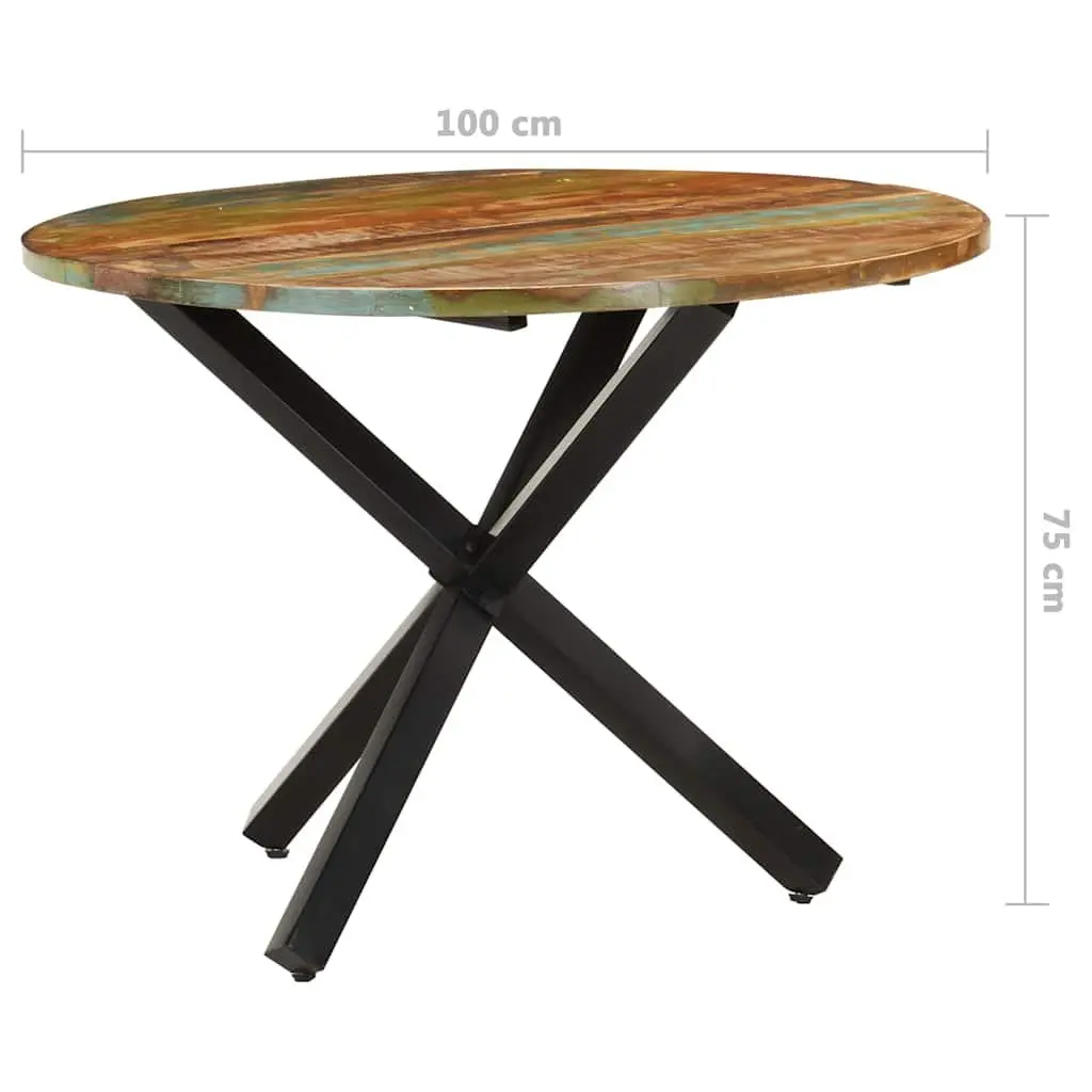 Reclaimed Wood Round Dining Table Brown 100cm Diameter 75cm Height Kitchen Furniture