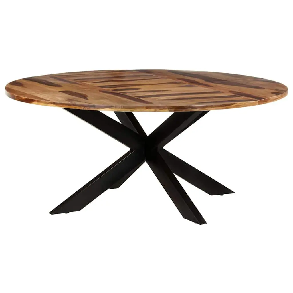Round Dining Table Acacia Wood 175cm Kitchen Brown Honey