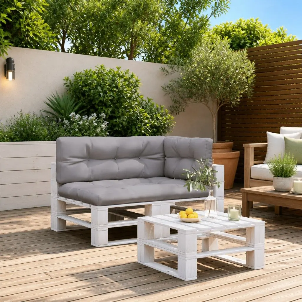 Pallet Cushions Outdoor Garden Sofa Seat Pad 3 Pieces Grey Polyester Fabric