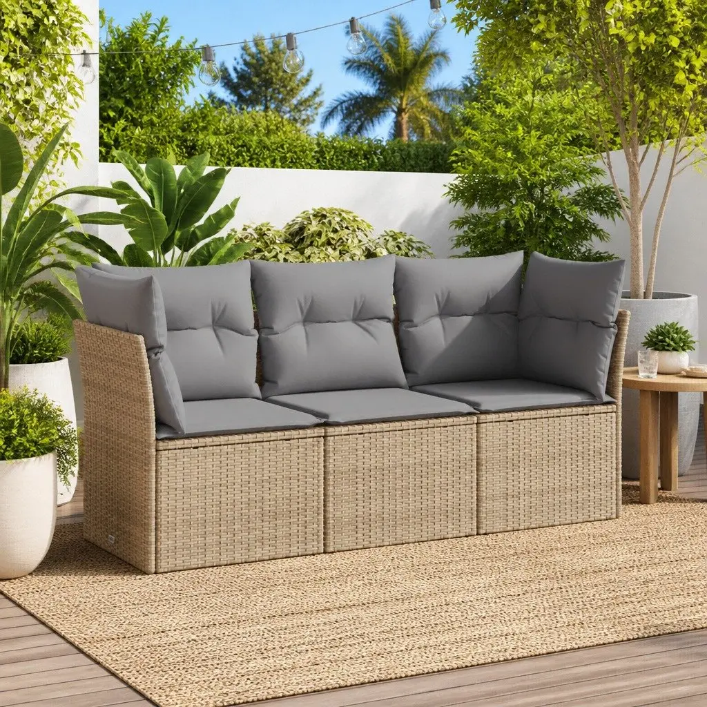 Modular Garden Sofa Set Outdoor Lounge Furniture 3 Piece Beige Poly Rattan