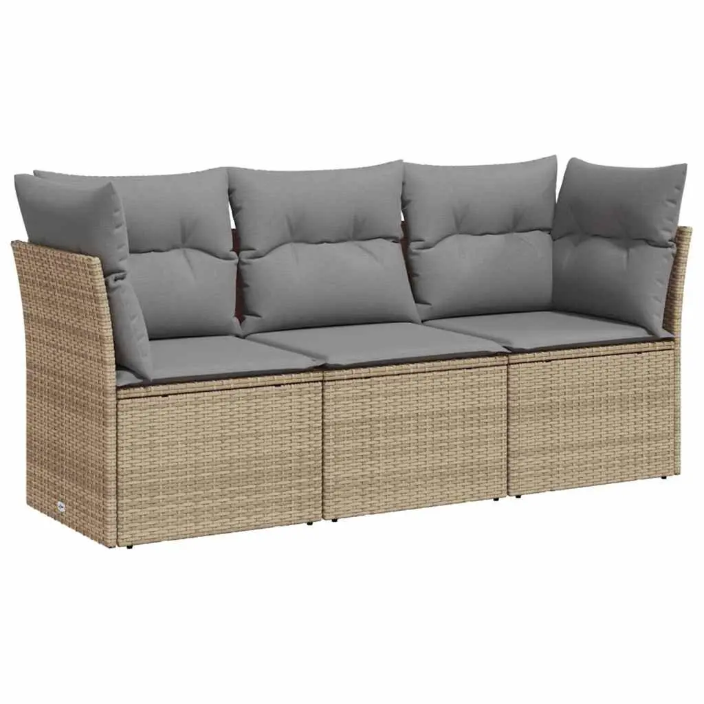 Modular Garden Sofa Set Outdoor Lounge Furniture 3 Piece Beige Poly Rattan