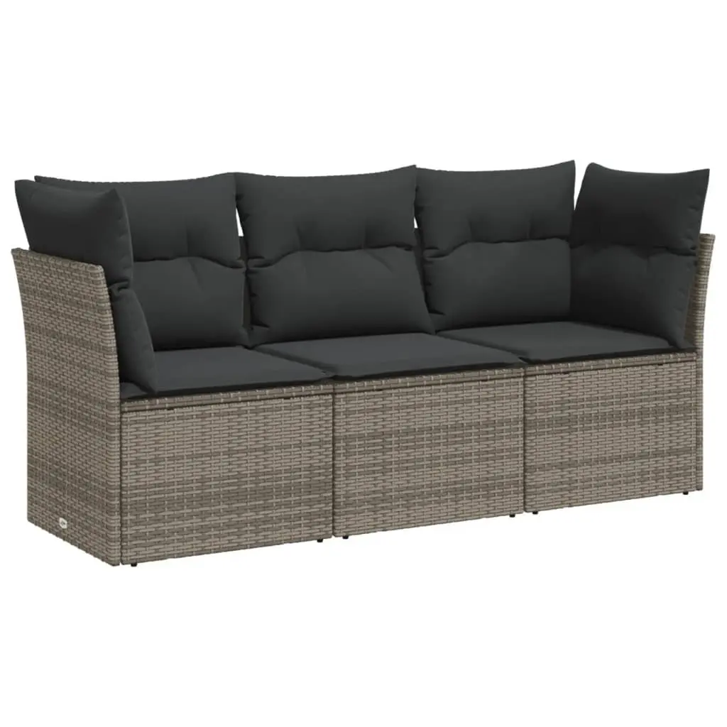 Outdoor Garden Sofa Set 3 Piece Grey Poly Rattan Lounge with Cushions Patio