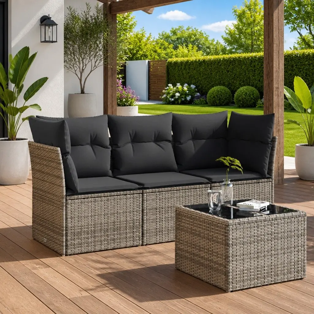 4 Piece Garden Sofa Set Outdoor Patio Furniture Modular Grey Poly Rattan with Cushions