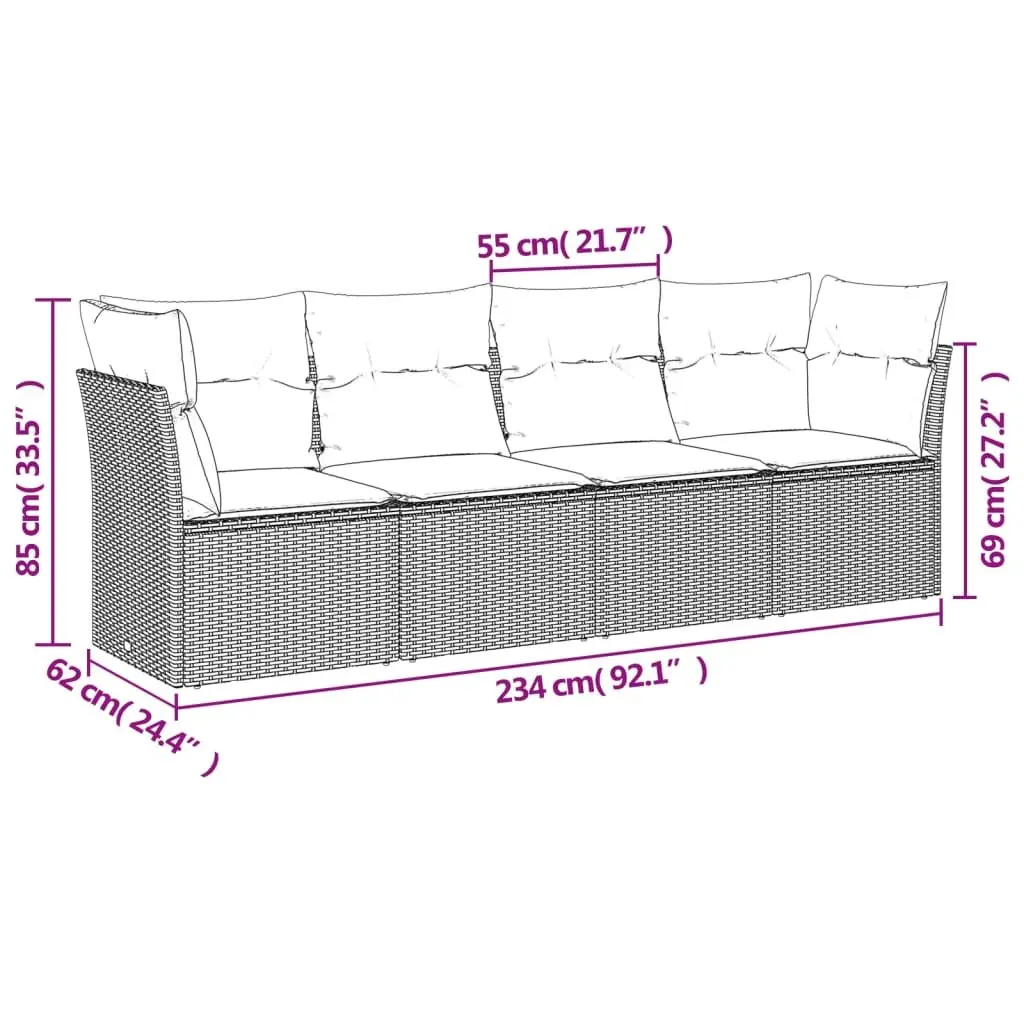 Garden Sofa Set 4 Piece Outdoor Furniture Patio Lounge Black Poly Rattan