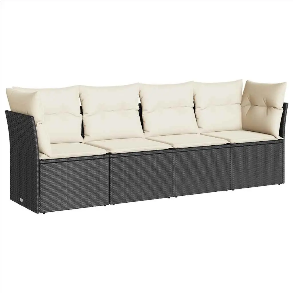 Garden Sofa Set 4 Piece Outdoor Furniture Black Poly Rattan with Cushions