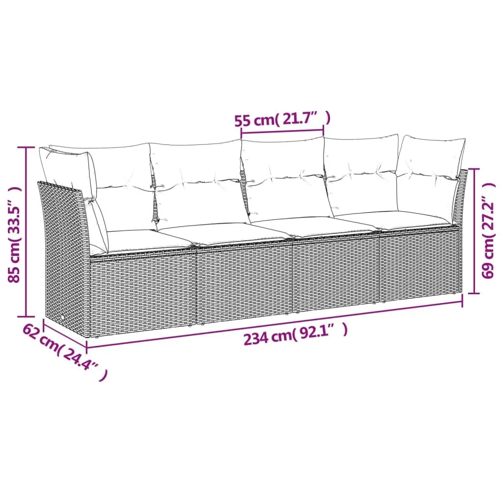 Outdoor Garden Sofa Set 4 Piece Beige Poly Rattan Patio Furniture with Cushions