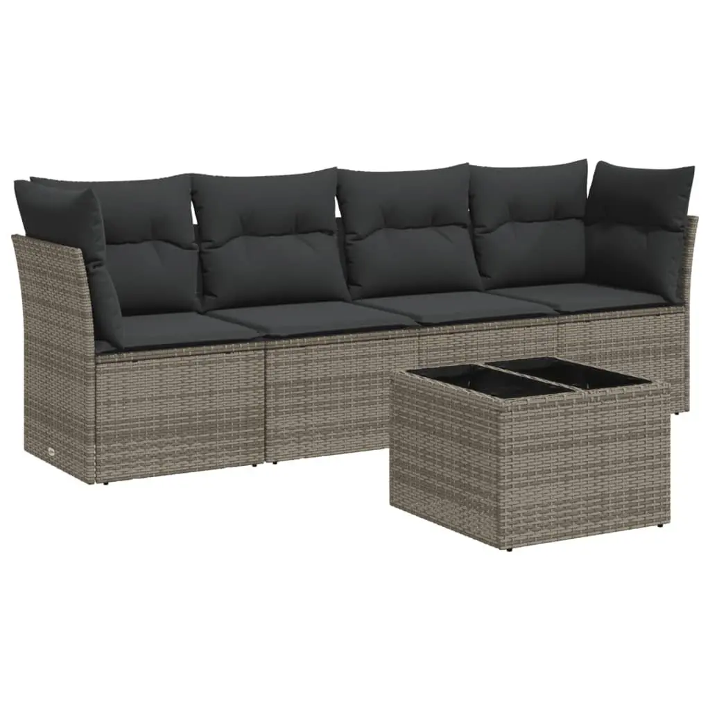 Garden Sofa Set Modular Outdoor Furniture 5 Piece Grey PE Rattan Patio Seating