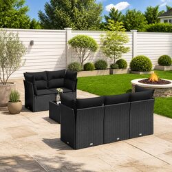 Comfortable 6 Piece Black Poly Rattan Sofa Set for Your Garden