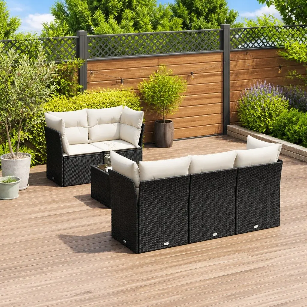 6 Piece Garden Sofa Set Outdoor Furniture Patio Lounge Black Poly Rattan