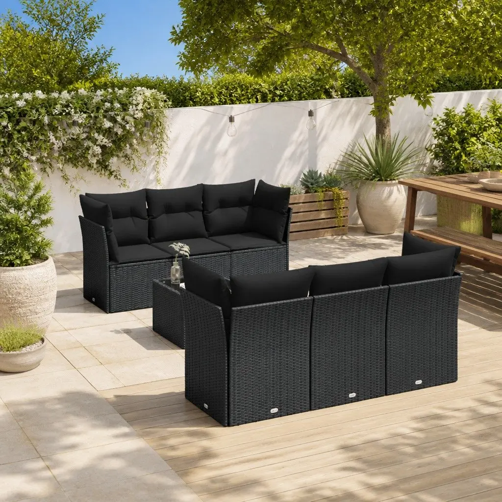 Garden Sofa Set 7 Piece Outdoor Furniture Patio Sectional Cushions Black