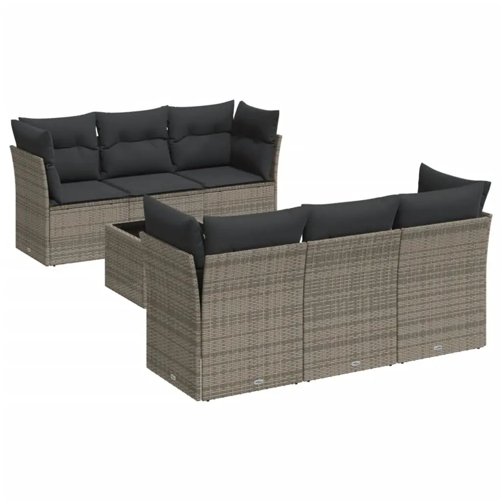7 Piece Garden Sofa Set Outdoor Furniture Patio Conversation Grey Poly Rattan