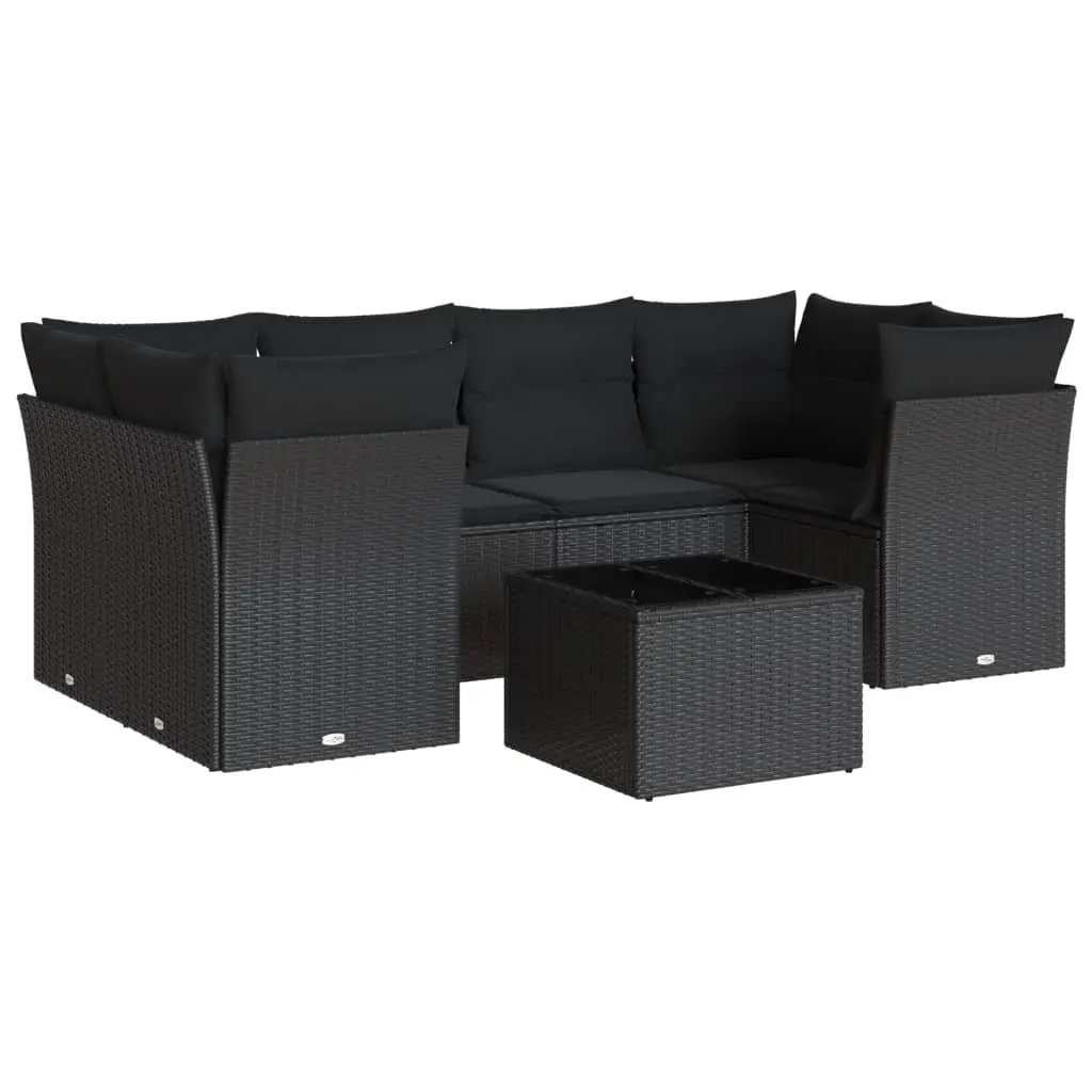 7 Piece Garden Sofa Set Outdoor Patio Furniture Cushions Black PE Rattan Tempered Glass