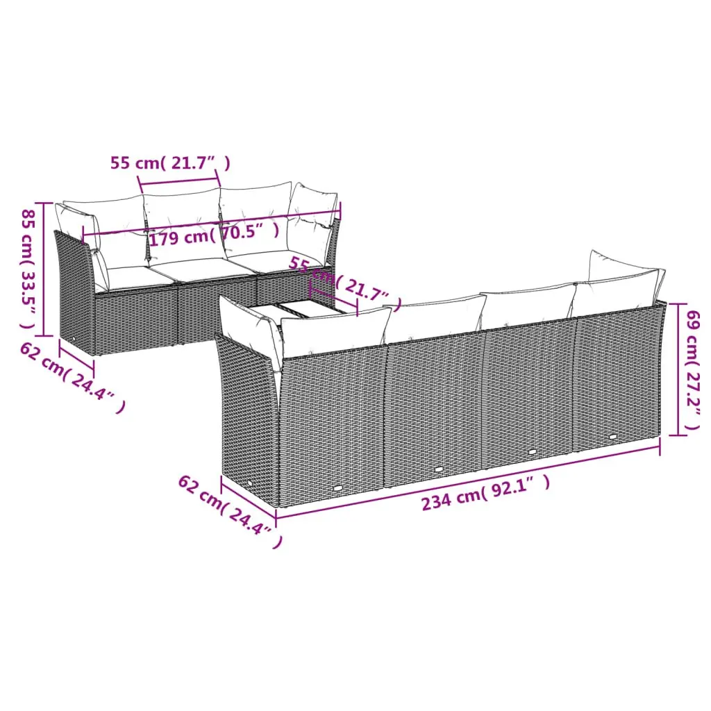 Garden Sofa Set 8 Piece Outdoor Furniture Patio Sectional Cushions Black