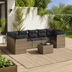 Comfortable Grey Rattan Garden Sofa Set - 8 Pieces