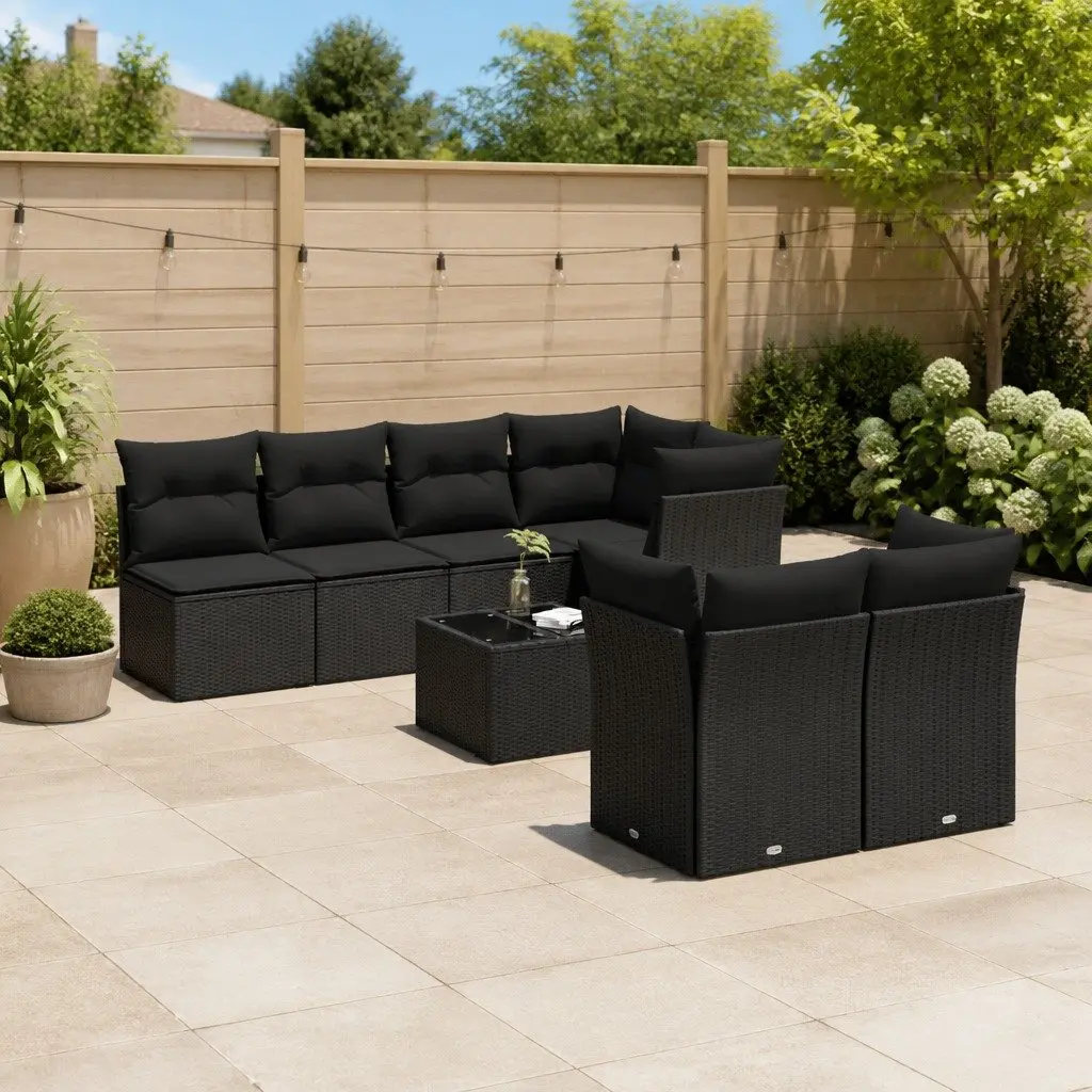 Garden Sofa Set 8 Piece Outdoor Furniture Patio Seating Black Poly Rattan