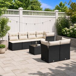 Garden Sofa Set 8 Piece Outdoor Furniture Patio Black Poly Rattan with Cushions